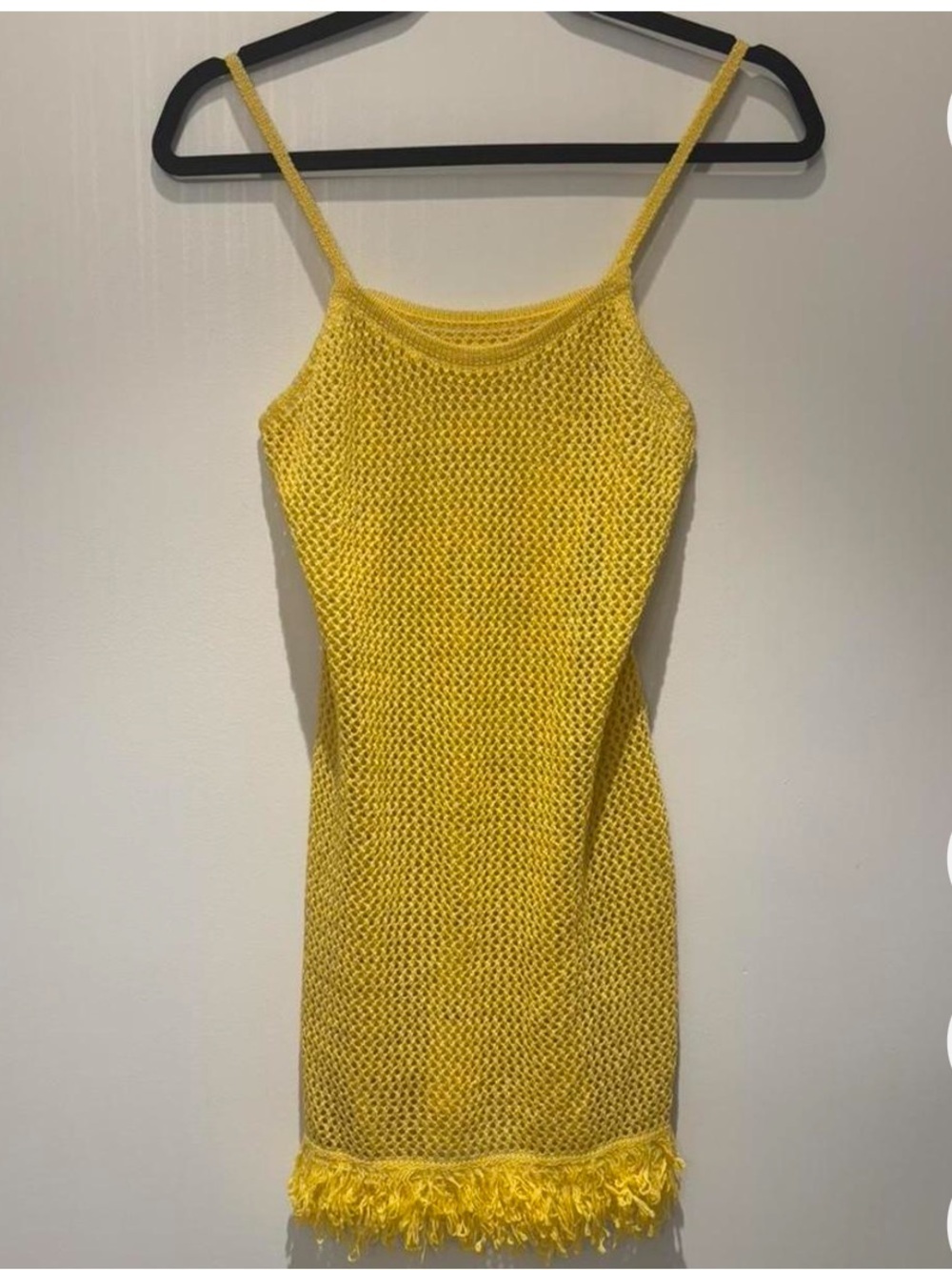 Yellow Crochet Fringe Hem Mini Dress